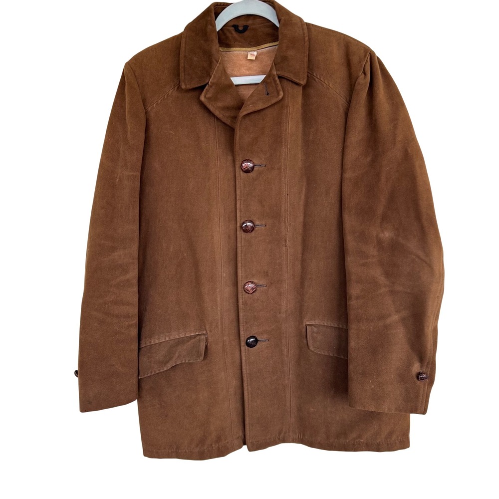 VTG 70s Brown Suede Fur Lined Men Sz 38 WPL 6433 USA Made Chore Barn Ranch Coat
